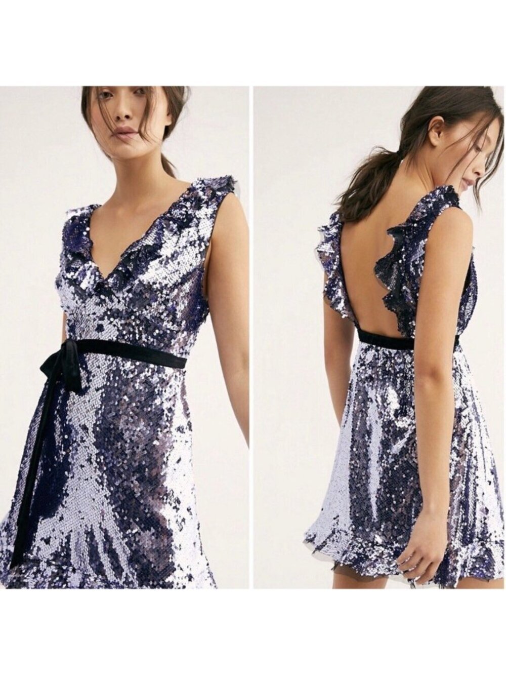 NWT Free People Sequin Siren lilac Ruffled Mini Dress 6